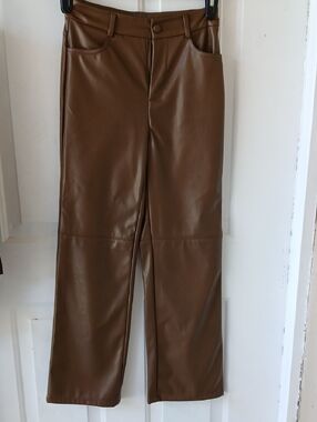 SHEIN Brown Faux Leather Straight-Leg Men's Pants
